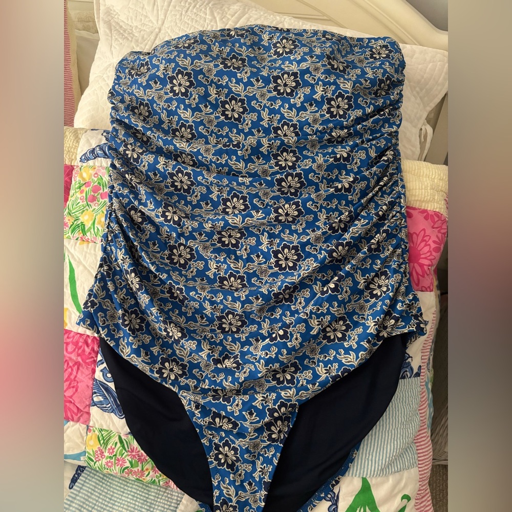 Floral Blue and Black onepiece Swimsuit JCREW
